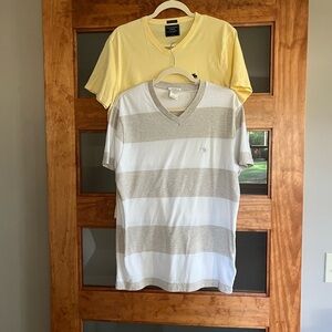 A&F V-Neck Striped Tee - White and Tan and yellow t shirts both for 20.00